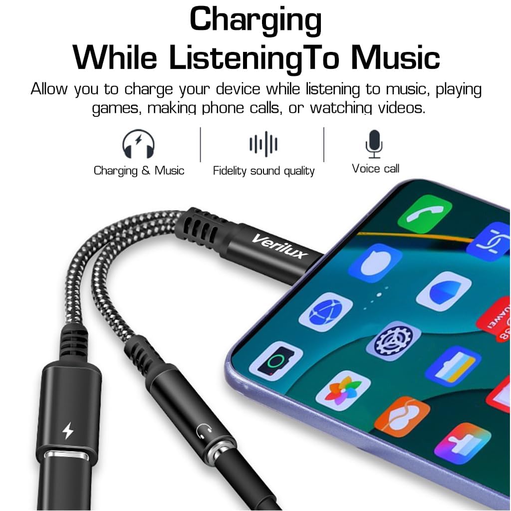Verilux USB C to 3.5mm Jack Audio Adapter, 2 in 1 Type C to Aux Audio Jack with 60W PD Fast Charging, Game Sound Card Game Audio Adapter Compatible with Galaxy S22 S21 Ultra 5G S20 S20+ Plus Note 20 Verilux USB C to 3.5mm Jack Audio Adapter, 2 in 1 Type C to Aux Audio Jack with 60W PD Fast Charging, Game Sound Card Game Audio Adapter Compatible with Galaxy S22 S21 Ultra 5G S20 S20+ Plus Note 20